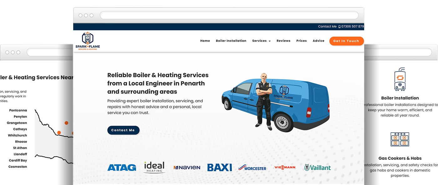 Modern plumbing company website design on desktop and mobile