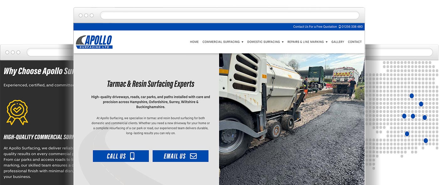 Responsive website layout for a driveway surfacing company